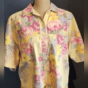 Unbranded Made In Turkey Heavy Cotton Yellow Floral Large Cropped Top